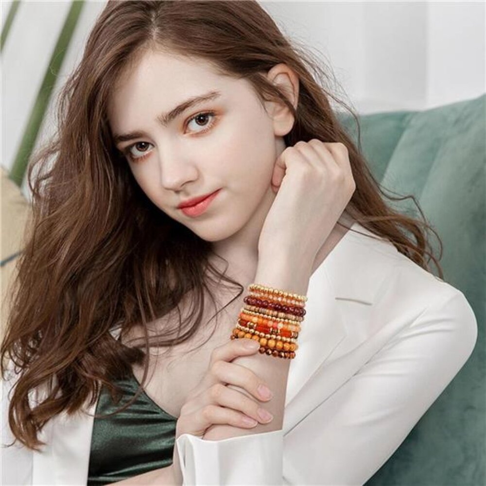 Surfer Heishi Clay Bead Bracelets for Women Bohemian Stackable Gold Brown multi - Picture 5 of 6